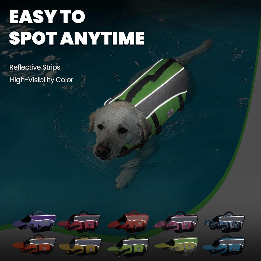 Dog Life Vest Front Float Dog Swim Vest, XXS, Bright Green | Life Jacket with Chin Float & Handle for Swimming & Boating, High Visibility Adjustable for Doggy Cat Puppy