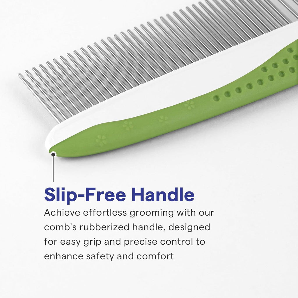 Dog & Cat Comb – Removes Tangles, Knots, and Matted Fur – Grooming Tool with Stainless Steel Teeth and Non-Slip Handle – Best Pet Hair Comb for Home Grooming Kit – Includes Ebook Guide