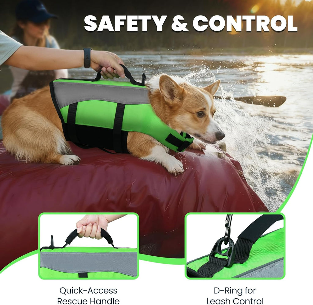 Dog Life Vest Front Float Dog Swim Vest, XXS, Bright Green | Life Jacket with Chin Float & Handle for Swimming & Boating, High Visibility Adjustable for Doggy Cat Puppy